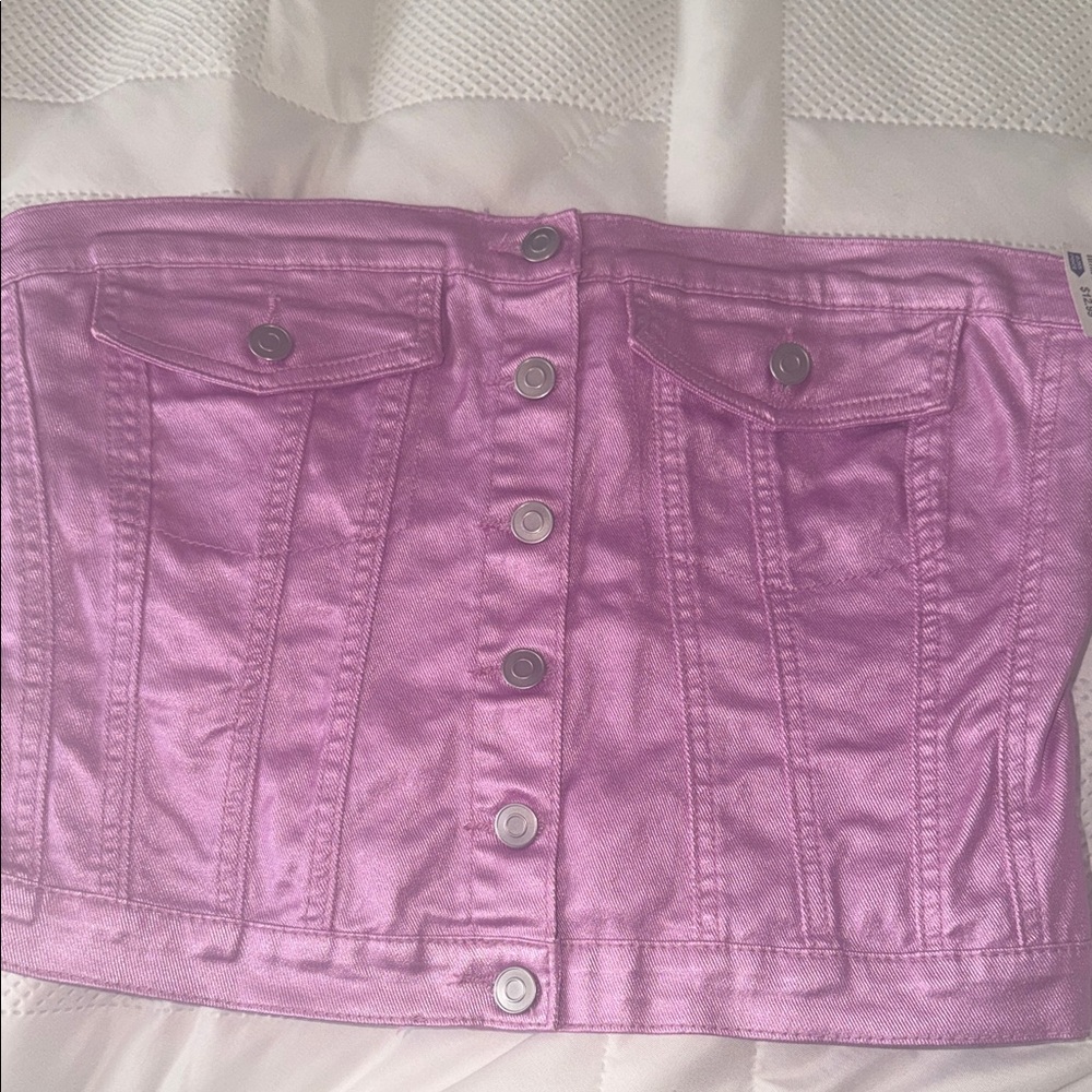Strapless Metallic Pink Button-Front Bustier Top